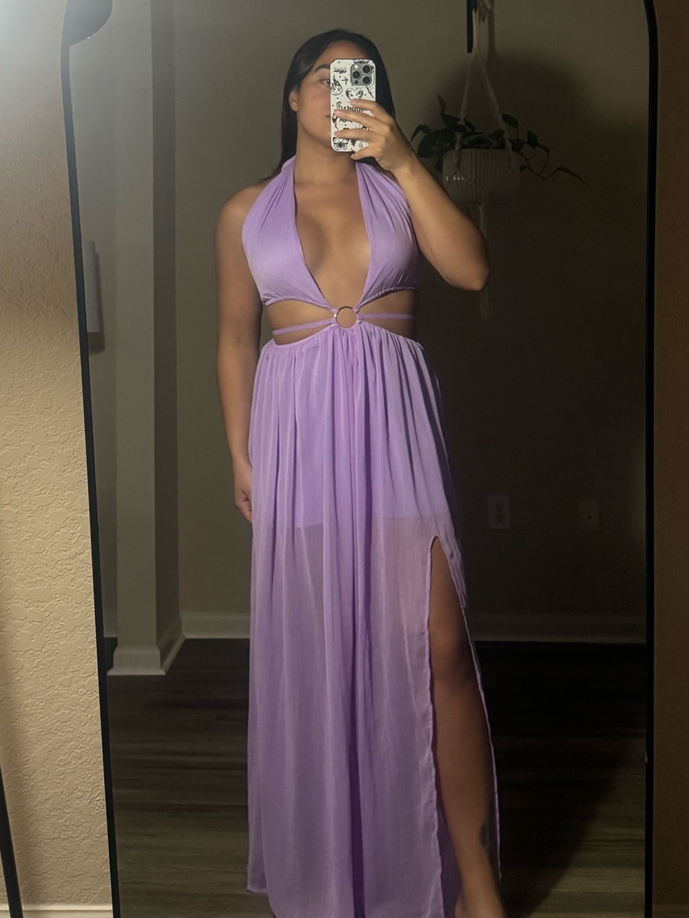 Elegant Lavender Halter Maxi Dress with Side Slit